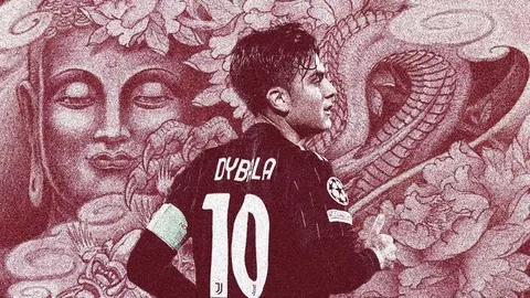 Paulo Dybala com fundo de arte oriental