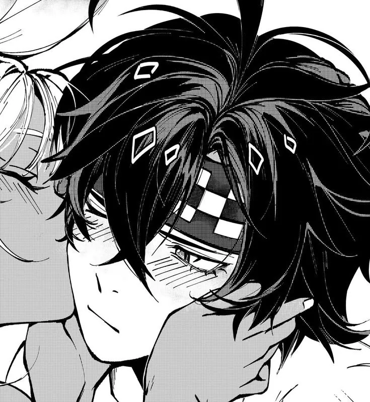 Casal mangá preto e branco beijo