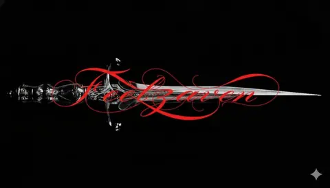 Banner de espada com faixas vermelhas
