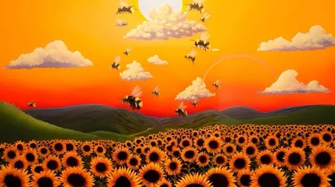 Campo de girassóis ao pôr do sol