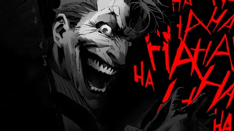 Coringa com risadas vermelhas ao fundo