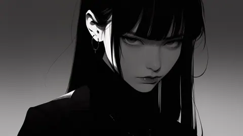 Garota anime sombria preto e branco