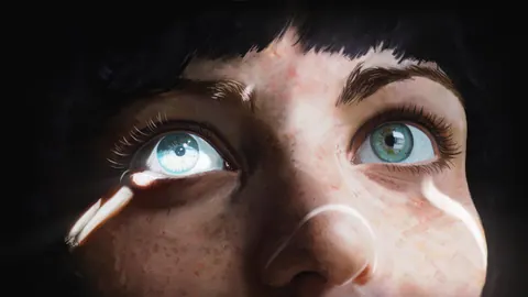Olhos azuis olhando para cima