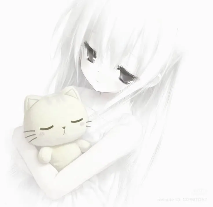 Perfil anime minimalista branco com gatinho