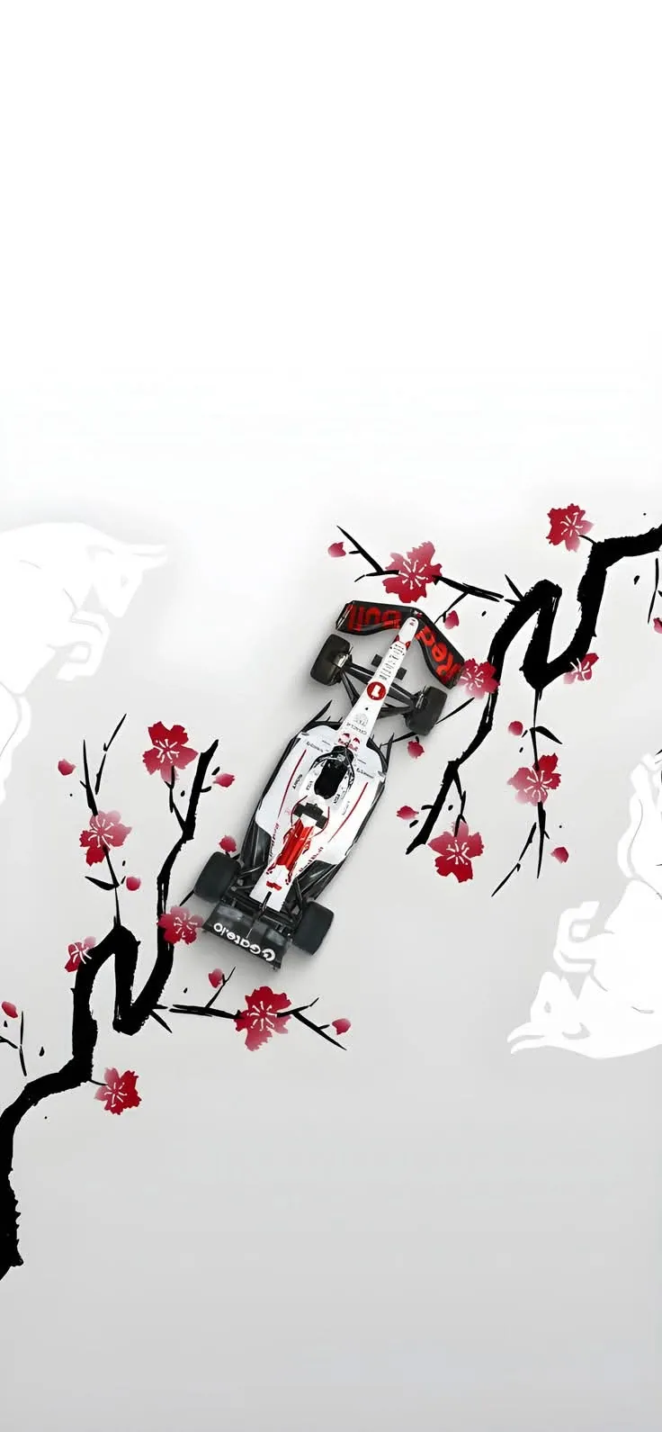 Carro de corrida com cerejeira japonesa