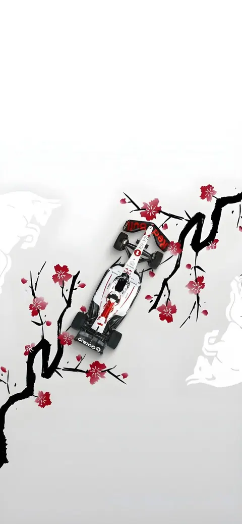 Carro de corrida com cerejeira japonesa