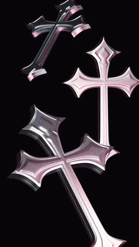 Wallpaper cruz metalica preta e rosa