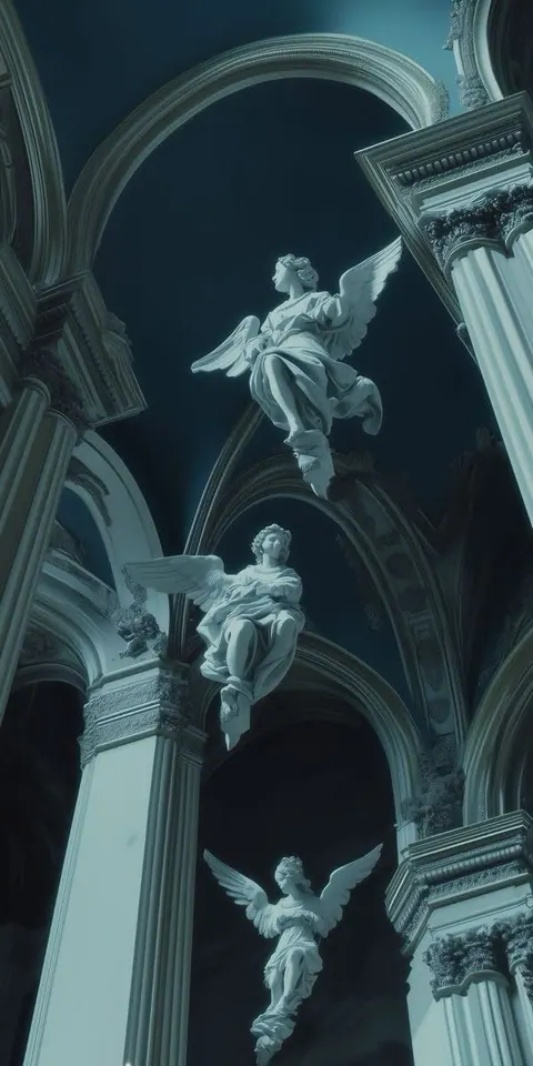 Estatuas de anjos em arquitetura gótica