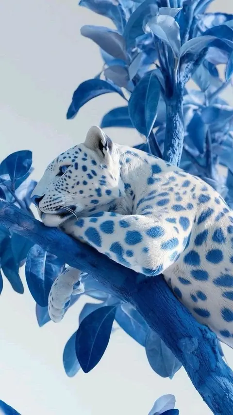 Leopardo dormindo em árvore azul