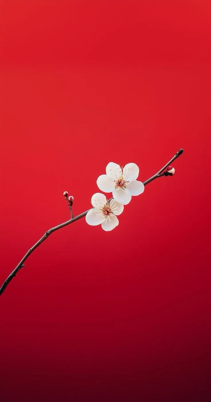 Galho de flor branca fundo vermelho