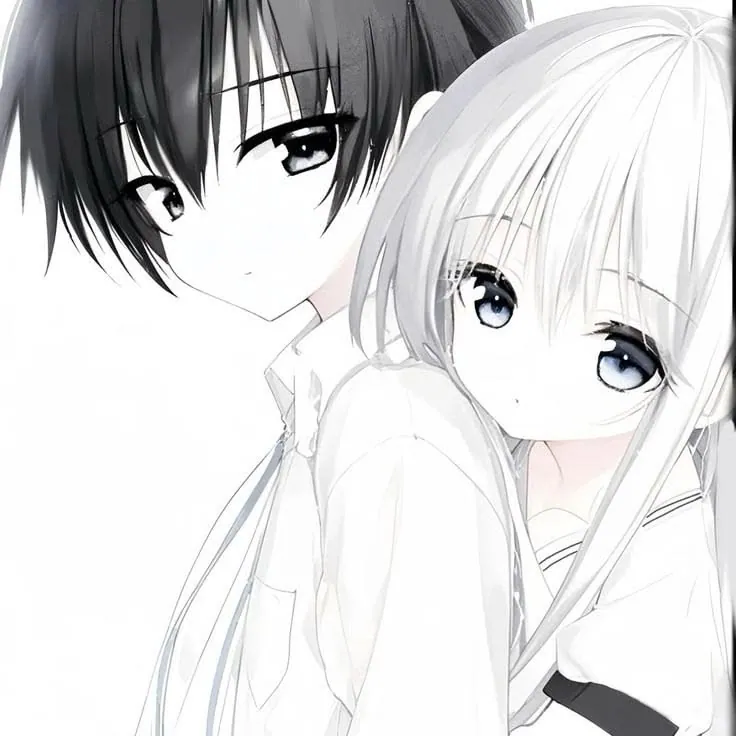 Casal anime em preto e branco