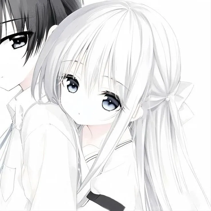 Casal anime em preto e branco
