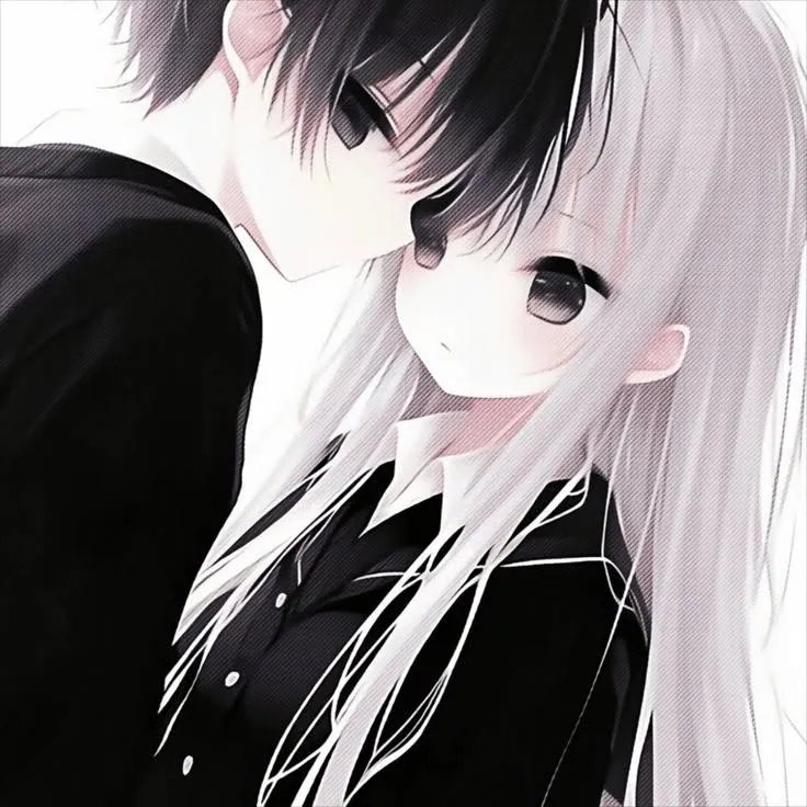 Casal anime monocromático abraçado