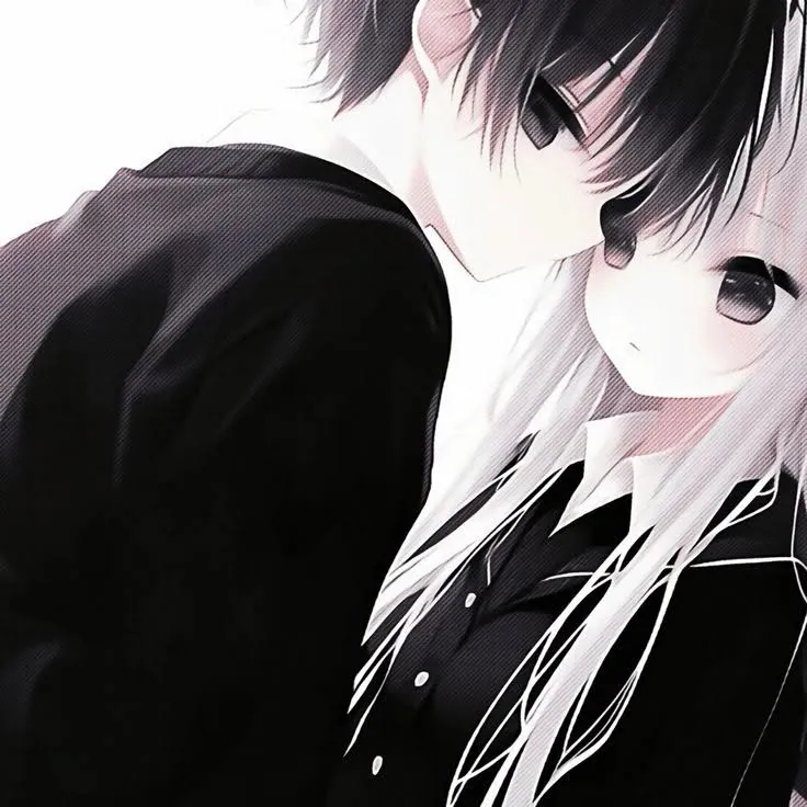 Casal anime monocromático abraçado