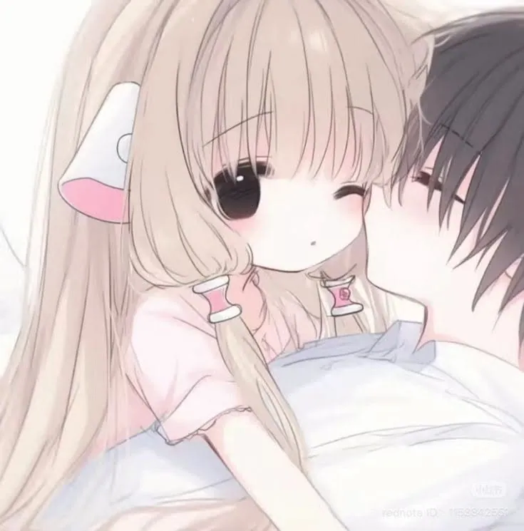 Casal fofo anime abraço e beijo