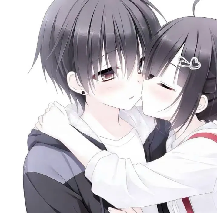 Casal anime fofo beijo na bochecha