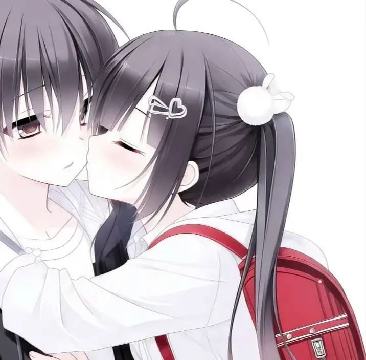 Casal anime fofo beijo na bochecha