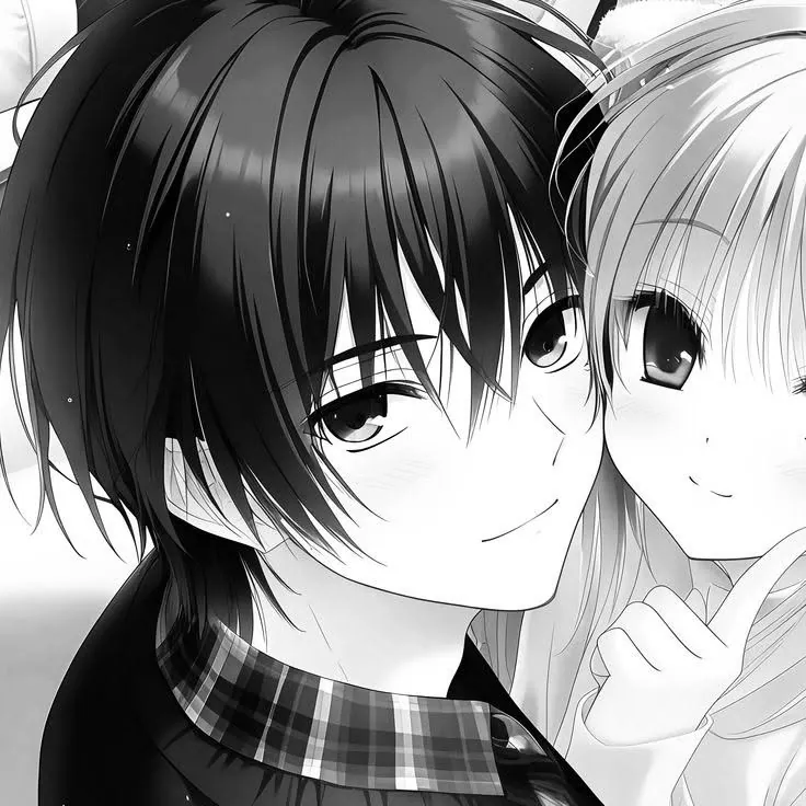 Casal anime em preto e branco