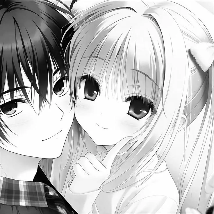 Casal anime em preto e branco
