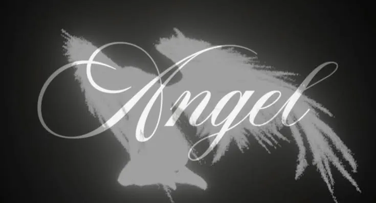 banner preto e branco com palavra angel