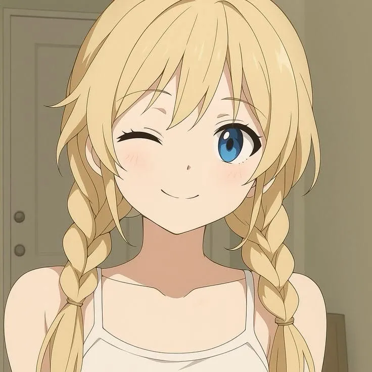 Garota loira anime com vestido preto