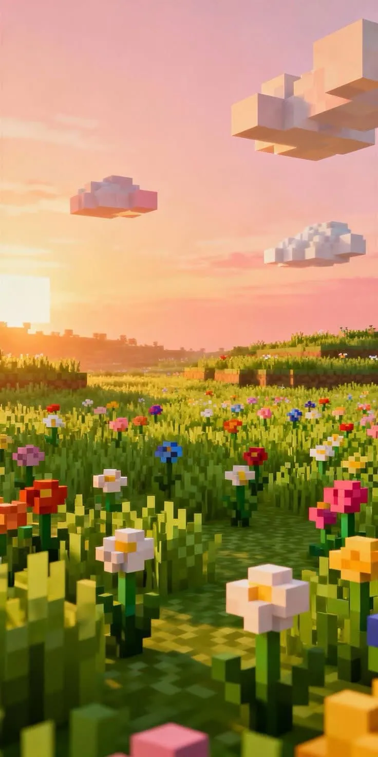 Paisagem florida ao pôr do sol
