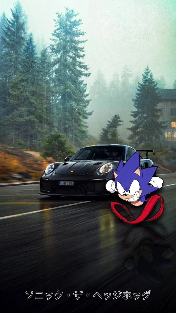 Sonic correndo na estrada com carro