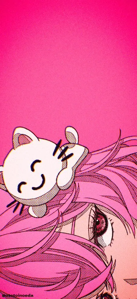 Garota de cabelo rosa com gato