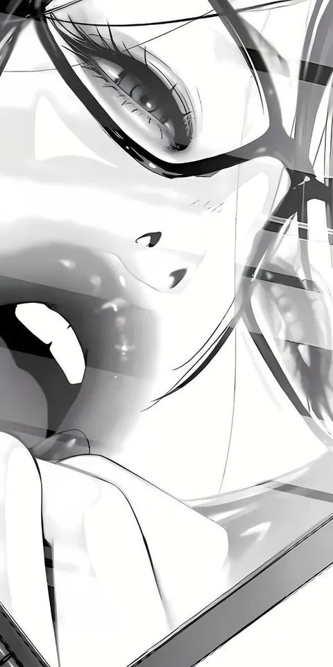 Close em anime preto e branco