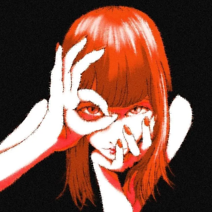 Garota anime estilo dark com as mãos no rosto