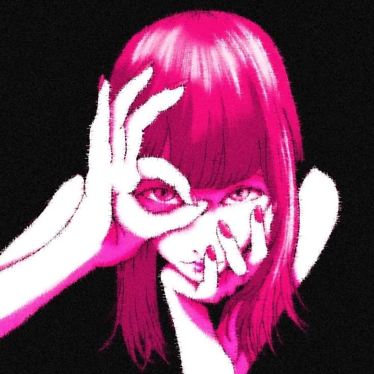 Garota anime estilo dark com as mãos no rosto