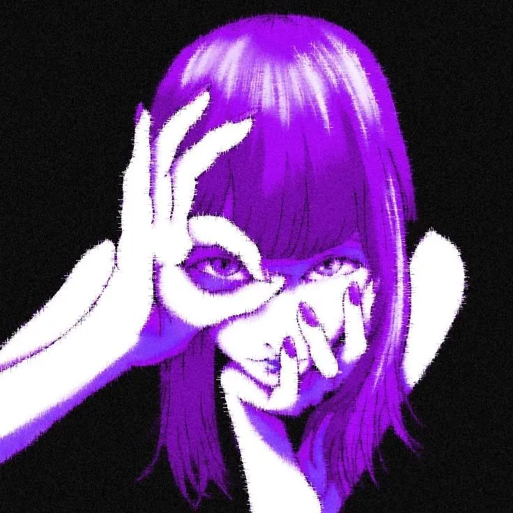 Garota anime estilo dark com as mãos no rosto