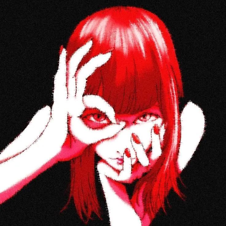 Garota anime estilo dark com as mãos no rosto
