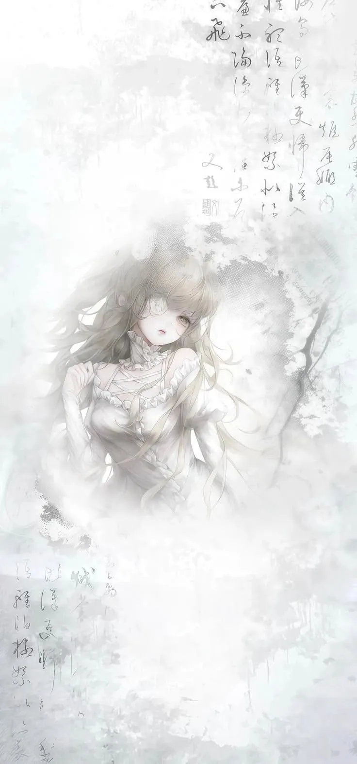 wallpaper com garota anime em tons de cinza