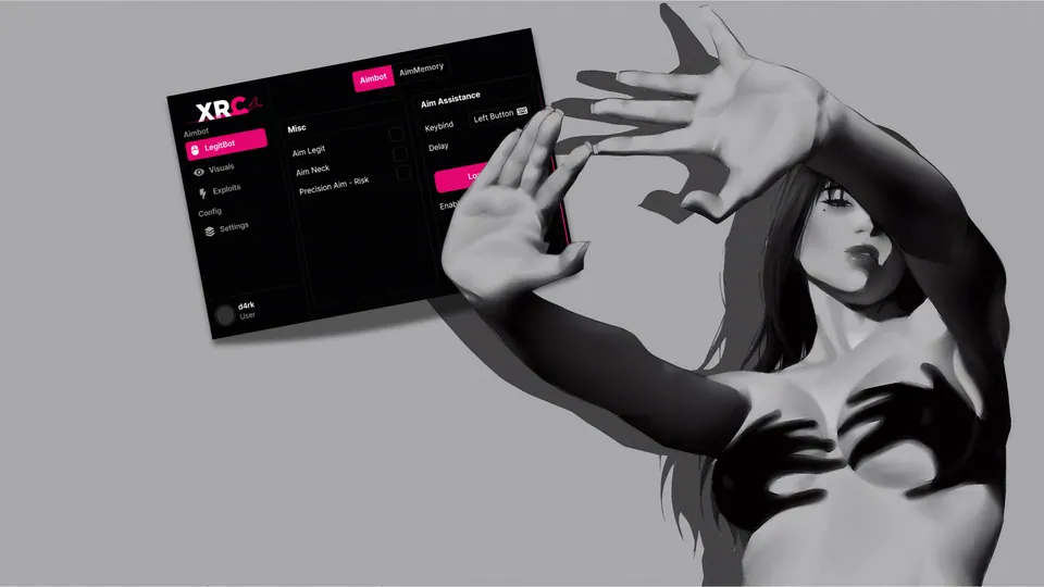 mulher estilizada com interface preta e rosa