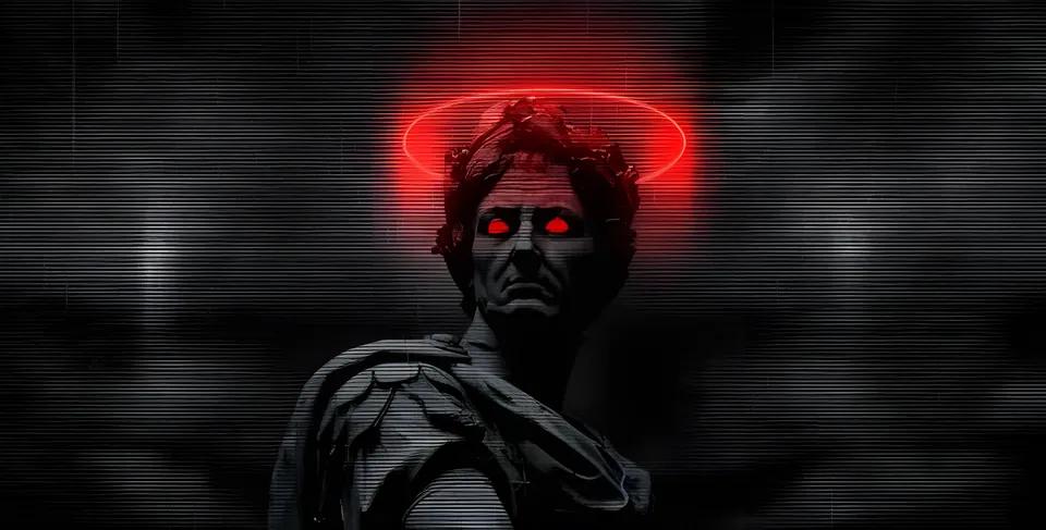 Estatua com halo vermelho escuro