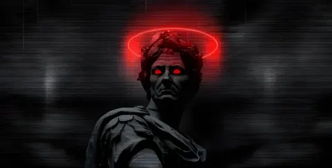 Estatua com halo vermelho escuro