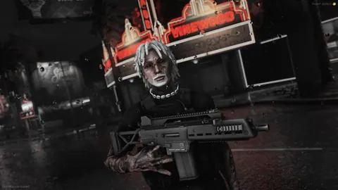 personagem segurando arma estilo cyberpunk