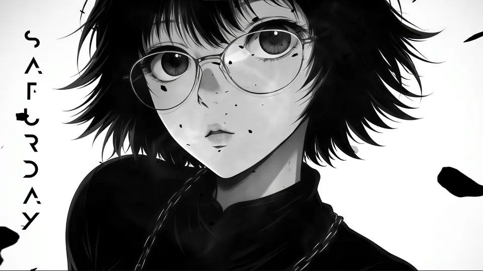 Garota anime de óculos e cabelo curto