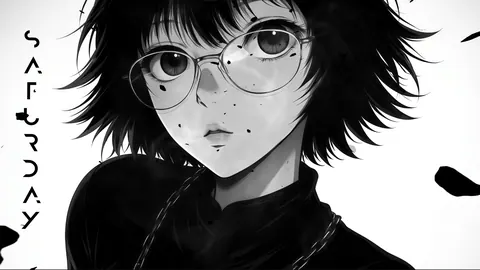 Garota anime de óculos e cabelo curto
