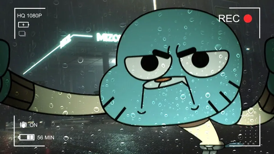 Gumball gravando com efeito de camera