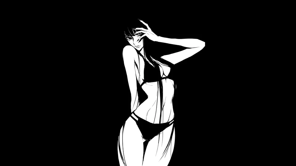 Mulher de biquíni preto e branco