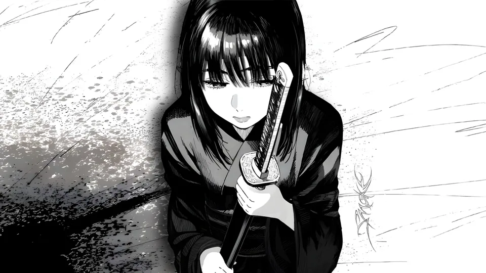 Garota de mangá segurando espada