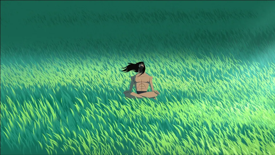 Princesa Mononoke sentado no campo verde