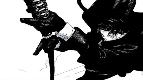 personagem de mangá com espada em preto e branco