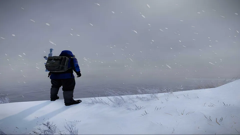 Viajante solitario na neve