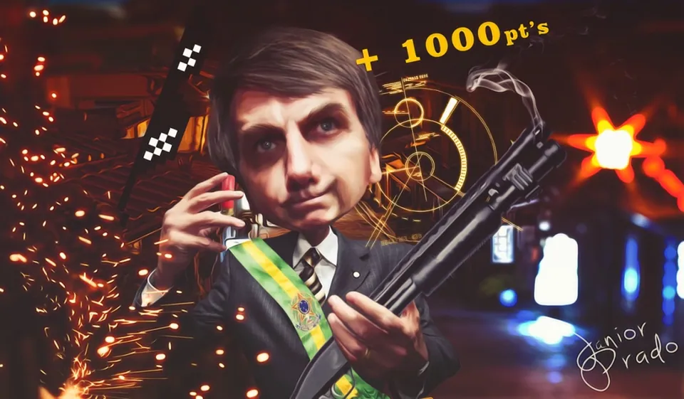 Wallpaper politico satirico com arma e faixa presidencial