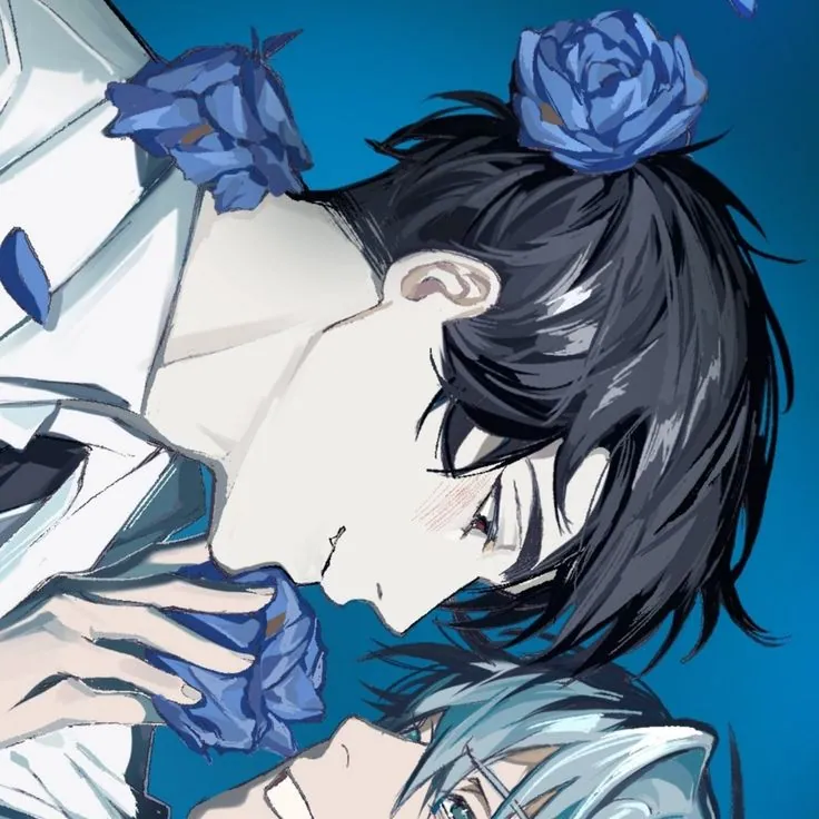 Garotos de anime com rosas azuis