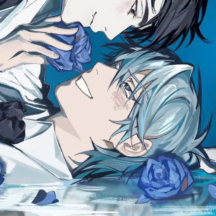 Garotos de anime com rosas azuis