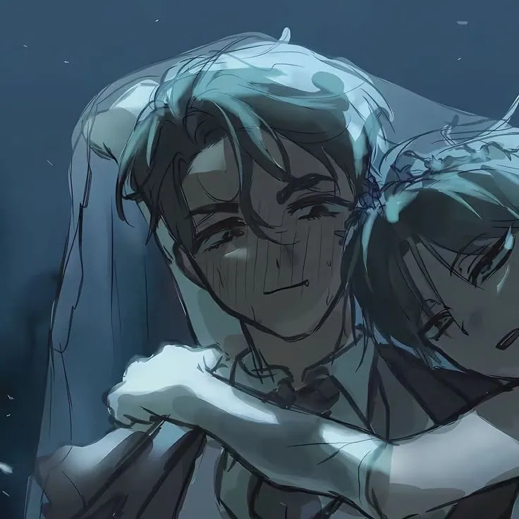 Casal de anime com tons azulados